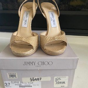 Jimmy Choo Elazer Snake Skin Nude Sling Back